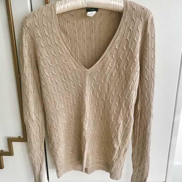 J. Crew Sweaters - J Crew Linen Cable Knit V Neck Sweater Tan M